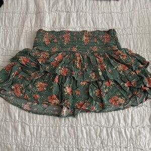 Aerie Floral Ruffle Mini Skirt - Green and Pink